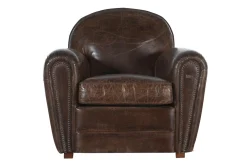 Flamant Burnham, Fauteuil Club, Marron Fonce, Cuir Outlet