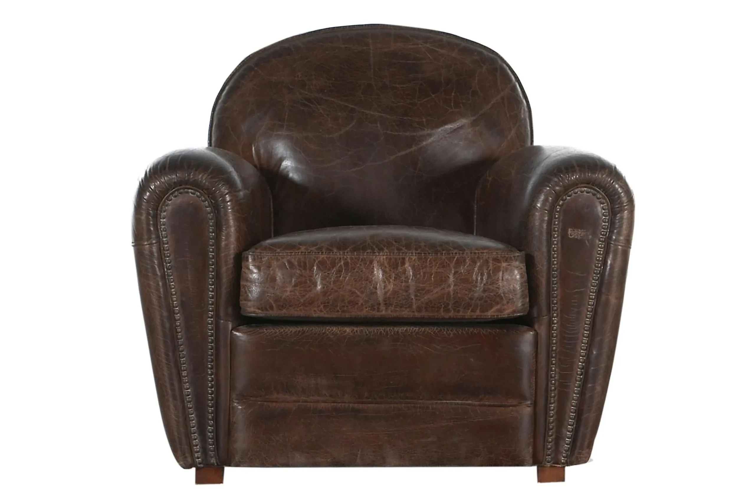 Flamant Burnham, Fauteuil Club, Marron Fonce, Cuir Outlet