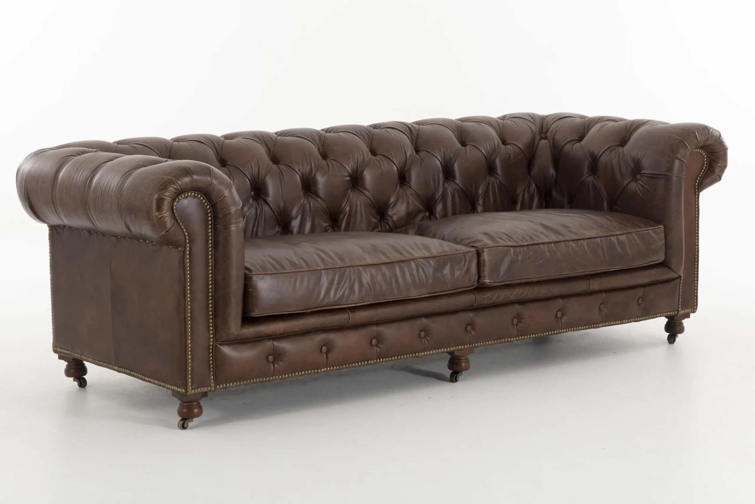 Flamant Edimbourg, Canape, Chesterfield, Cuir, Marron Fonce, Trois Places Clearance