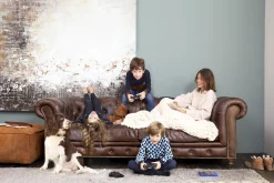 Flamant Edimbourg, Canape, Chesterfield, Cuir, Marron Fonce, Trois Places Clearance