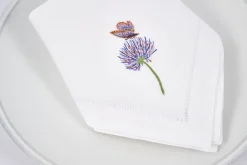 Flamant Lavande, Serviette, Broderie, Lot De 6 Hot