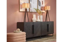 Flamant Maeve, Lampe De Table Avec Abat-Jour, Bois Et Raphia New