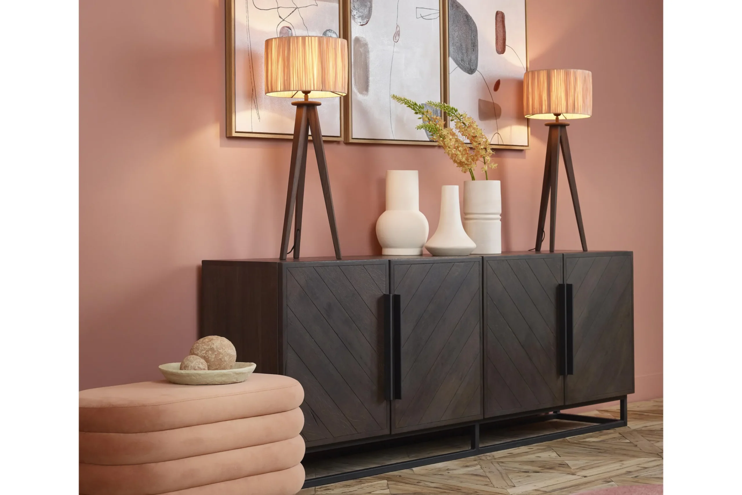 Flamant Maeve, Lampe De Table Avec Abat-Jour, Bois Et Raphia New