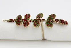 Flamant Rawas, Rond De Serviette, Perles, Feuille Sale